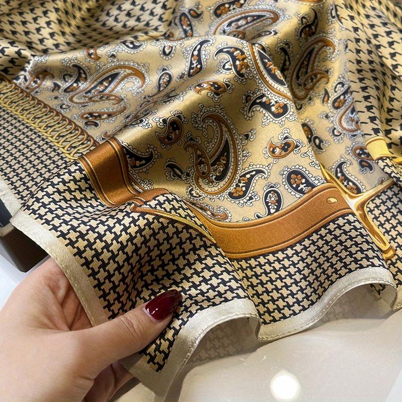 26.77" Paisley Houndstooth Printed Square Scarf Coffee Color Thin Smooth Neck Scarf Vintage Style Sunscreen Headscarf For Women