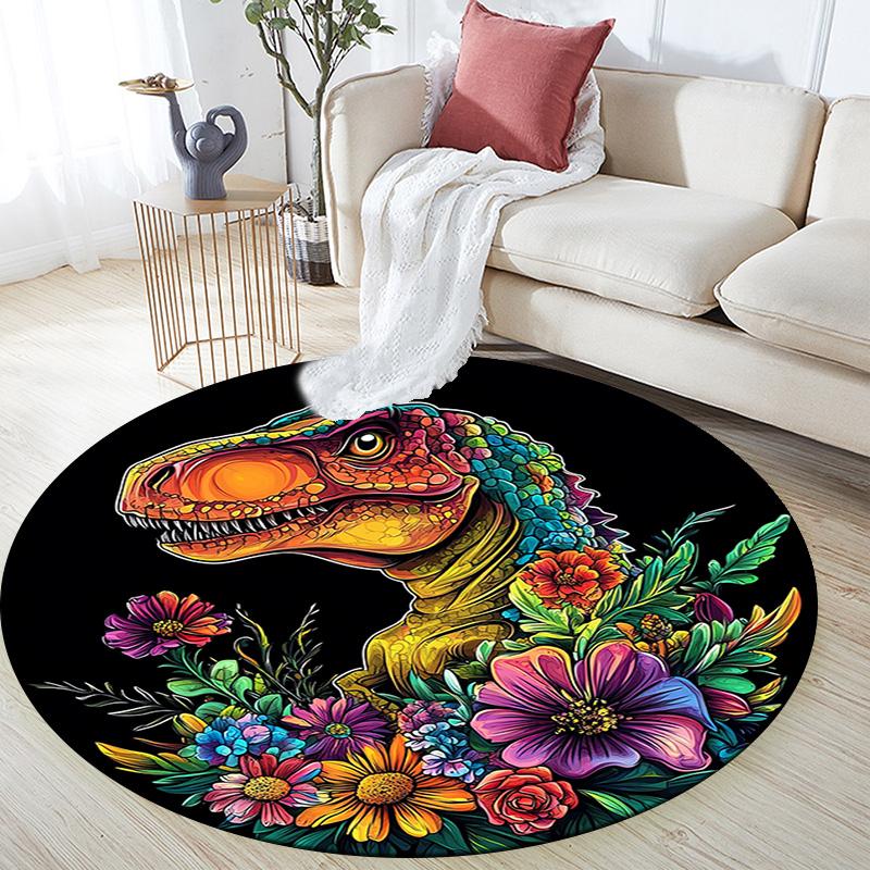 Colorful Dinosaur Round Area Rug,Carpet Rug for Living Room Bedroom Sofa Playroom Decor,Non-slip Floor Mat