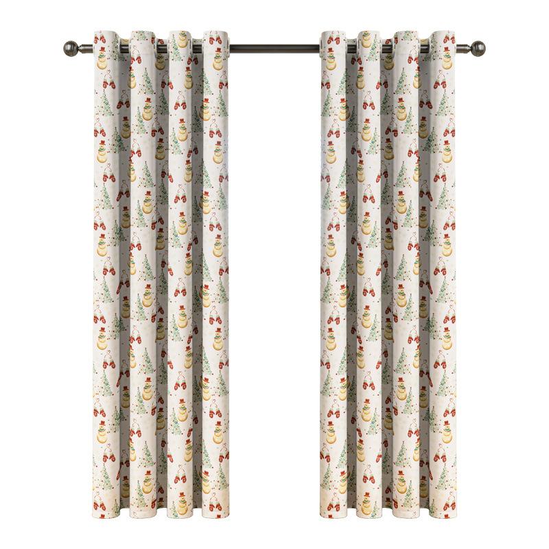 Christmas Snowman Printed Curtains Holiday Living Room Bedroom New Year Blackout Curtains Finished Products