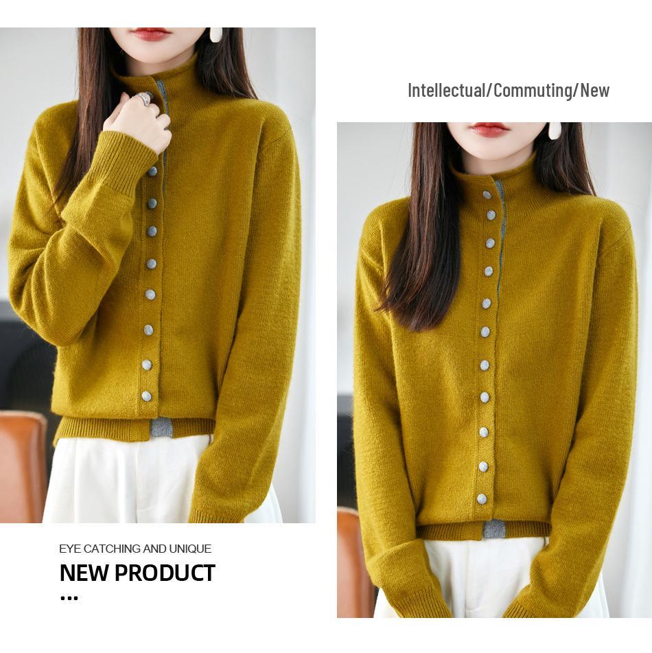 2025 Autumn/Winter Women's Soft Raccoon Fur Stand Collar Single-Breasted Sweater
