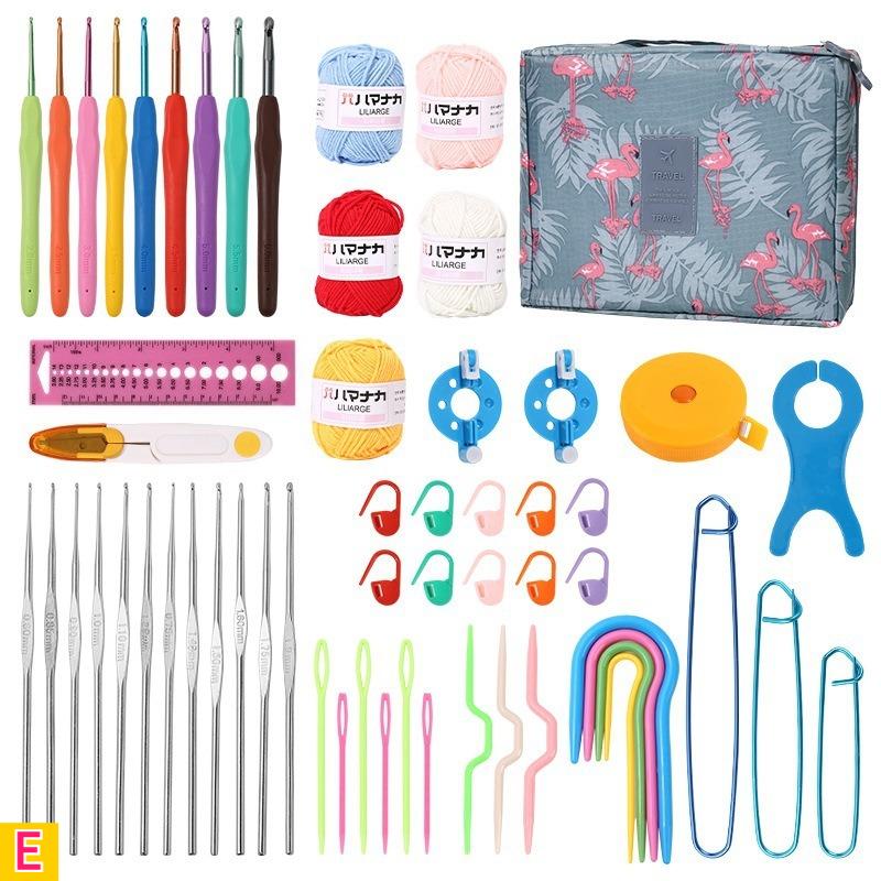 59pcs Complete Knitting Crochet Craft Kit for Adult All-in Starter Set with Yarn Needles Hooks Measuring Tape Scissors-like Tool