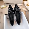 Pointed Single Shoes Women's 2025 New Summer Evening and Evening Shallow Mouth Shoes Sequined Women's Flat Bottom Ladyshoes Large Size 41-43
