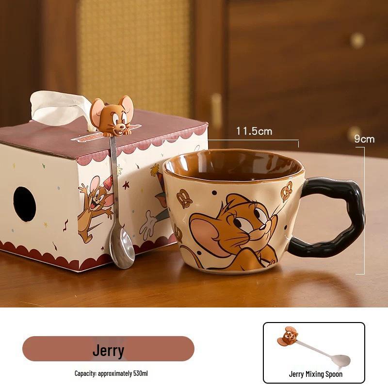 

Большая керамическая кружка Том и Джерри с ложкой - Милая студенческая чашка для завтрака, Отличный подарок на день рождения Carton 530ml