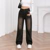 Puffanpop Women's Wide Leg Jeans Retro Wash High Waisted Denim Pants Loose Straight Jeans Y2K Black Butterfly Pants