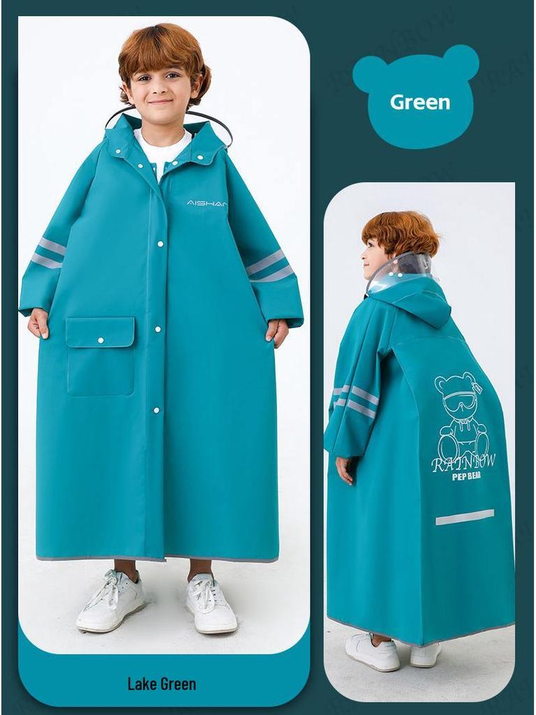 Kids' Long Raincoat with Backpack Compartment - Stormproof Poncho for School, Boys & Girls Plus Size