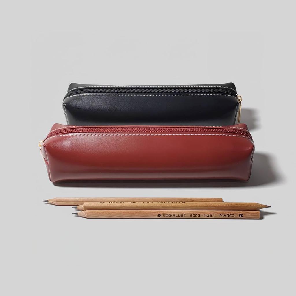 BLAMONDAY Pencil Case, Glossy PU Leather with Zipper, Lightweight, Square Design, Stylish for Working Adults and Students, ZHBD-047