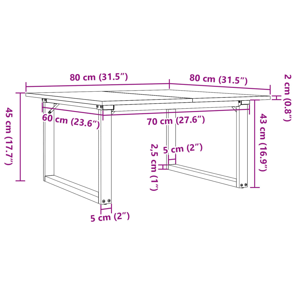 Coffee Table O Shaped Frame 80 x 80 x 45 cm Solid Pine Wood and Steel