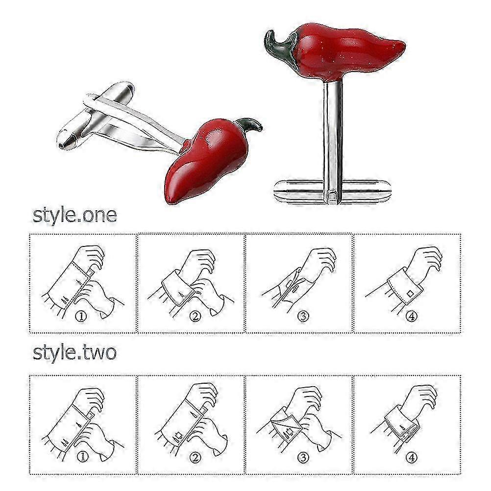 Creative Red Pepper Cufflinks for Men and Women - 4pcs Set for Parties