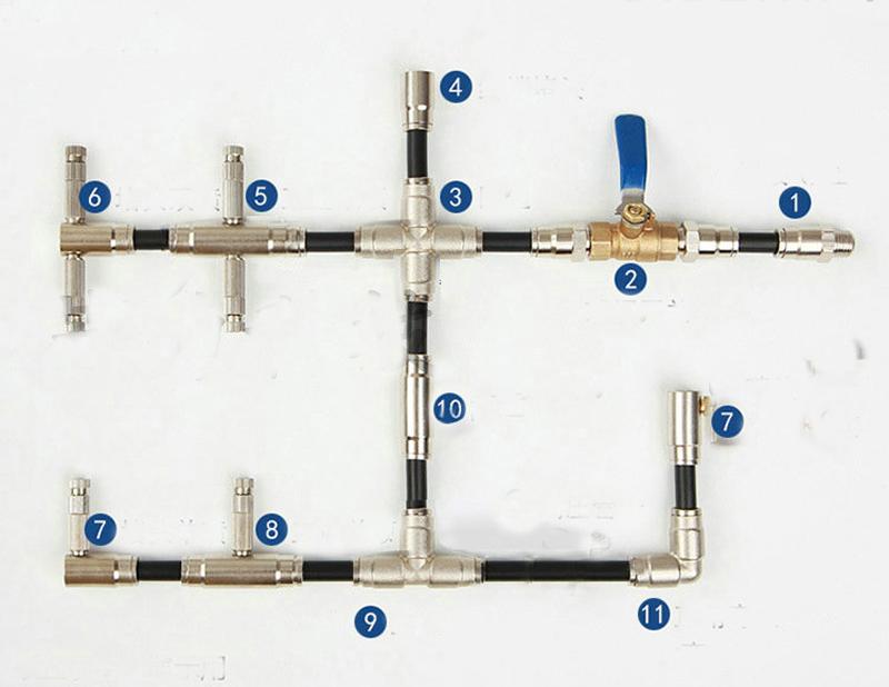High Pressure Brass 9.52mm misting Nozzle Connector 3/8 Inch Slide Lock Connector Tee Elbow Straight Connector Spray Acce