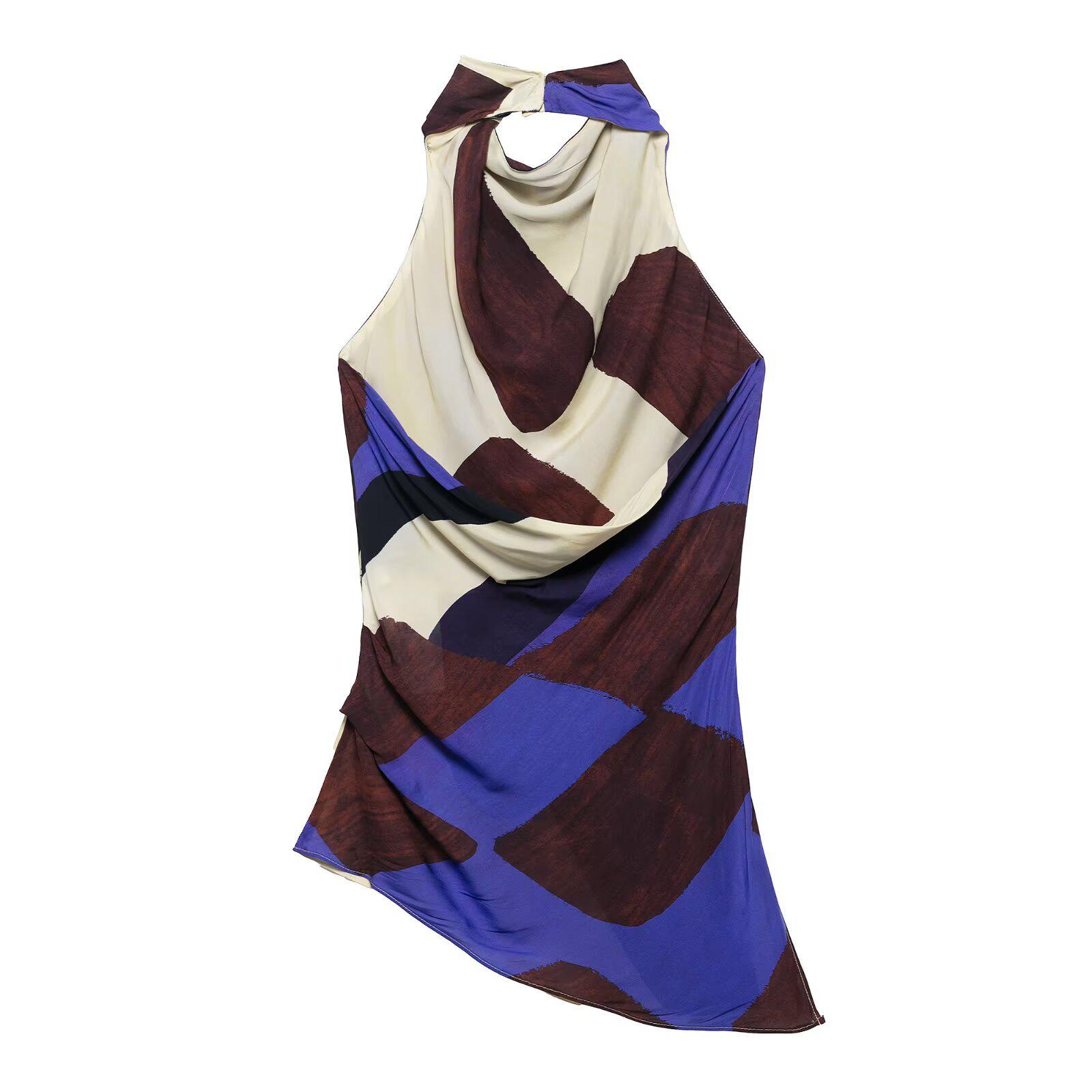 

Весна 2025 Европейский и Американский Женский Повседневный Комплект Топ с Принтом на Бретелях + Брюки L