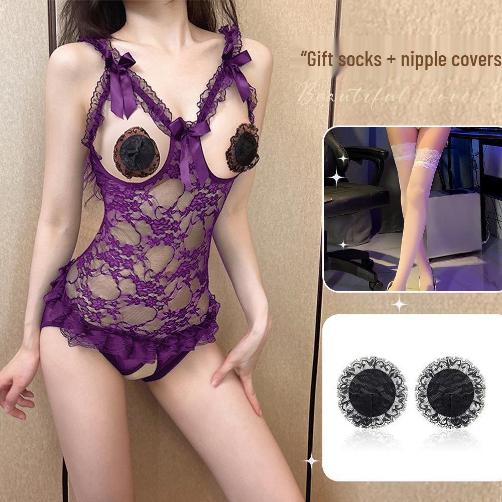 Noční pokušení krajkové prádlo - Sexy body na spaní s otevřeným rozkrokem pro flirtování