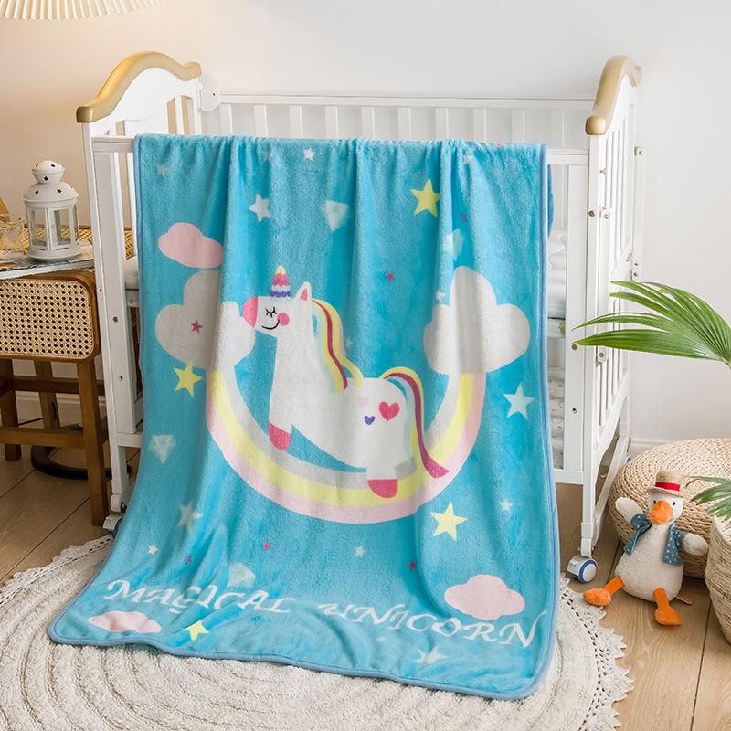 Cartoon Style Flannel Fleece Children's Blanket - Single Layer, All-Season, Small Nap Blanket with Edging