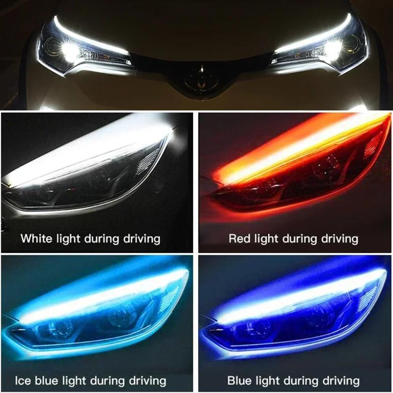 2Pcs 45 - 60cm Universal Car Headlight Waterproof RGB LED Strip DRL Turn Signal Yellow Brake Flow Lights