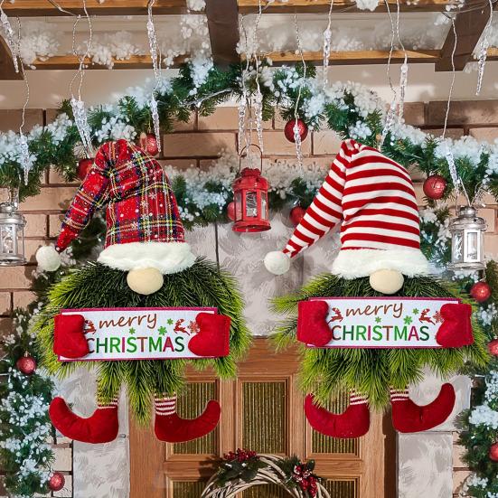 Lighted Christmas Gnome Wreath Artificial Pine Spruce Wreath for Front Door