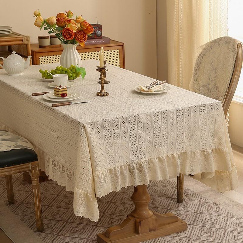 2025 New Square Decoration Table Cloth French Retro Lace Tablecloth Rectangle Dustproof Table Cover Luxury Retro Lace Tablecloth