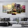 5 Panels Landscape Sea House Olejomaľba na plátne Plagáty a obrazy Nástenné umelecké obrazy Living Room Home Decor Bez rámu