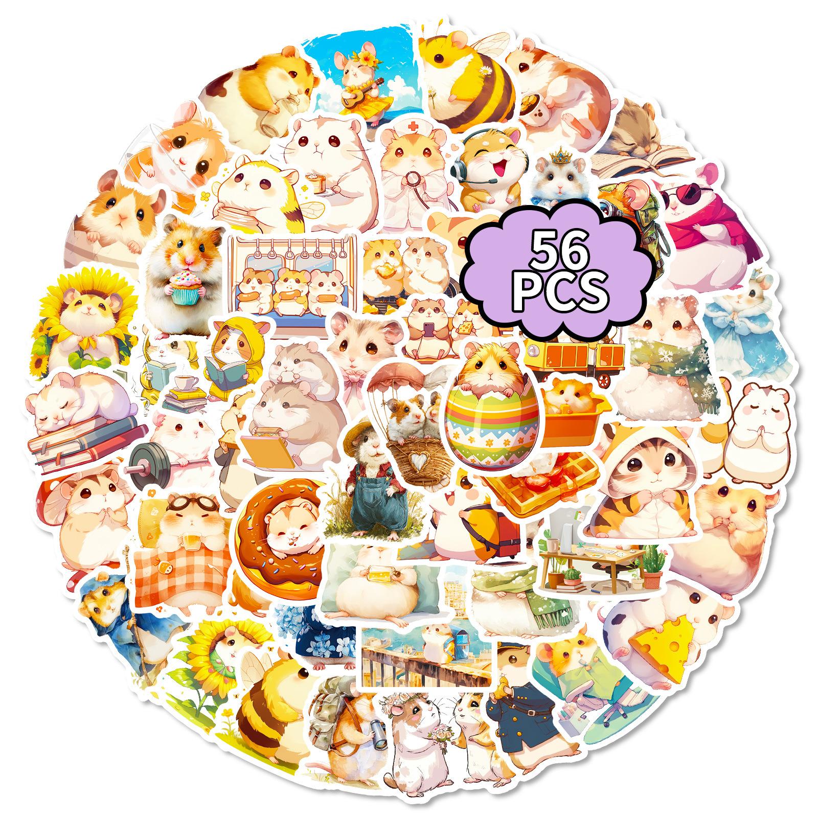 

56 Milk Tea Hamster Graffiti Stickers Super Cute Cartoon Hamster Decorative Handbook Diary Stickers
