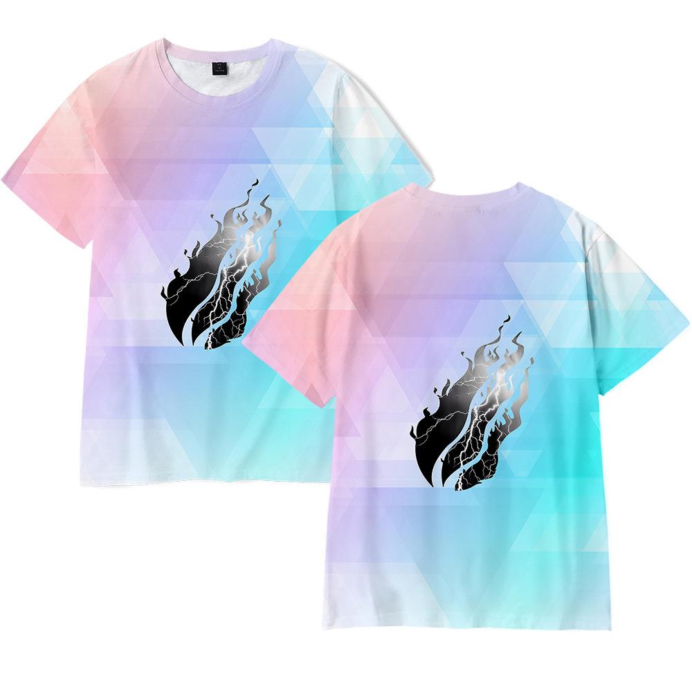ETST37 Nieuw Zomer Prestonplayz Vlam Kleur Bedrukt T-shirt Ronde Hals Pullover Korte Mouw voor Volwassenen en Kinderen 100