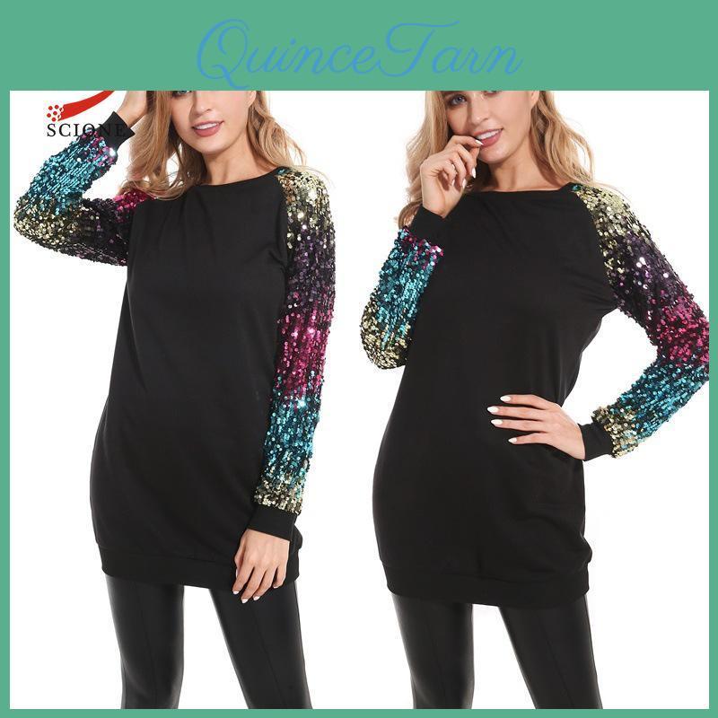 Autumn Women 2019 Scione Pollover Warm Sequin Sweater Long Sleeve Womens Dress