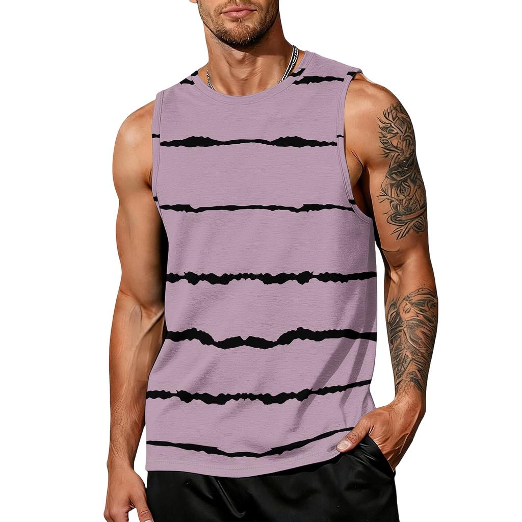 Men's casual trend striped printed vest - Men's sporty breathable sleeveless top