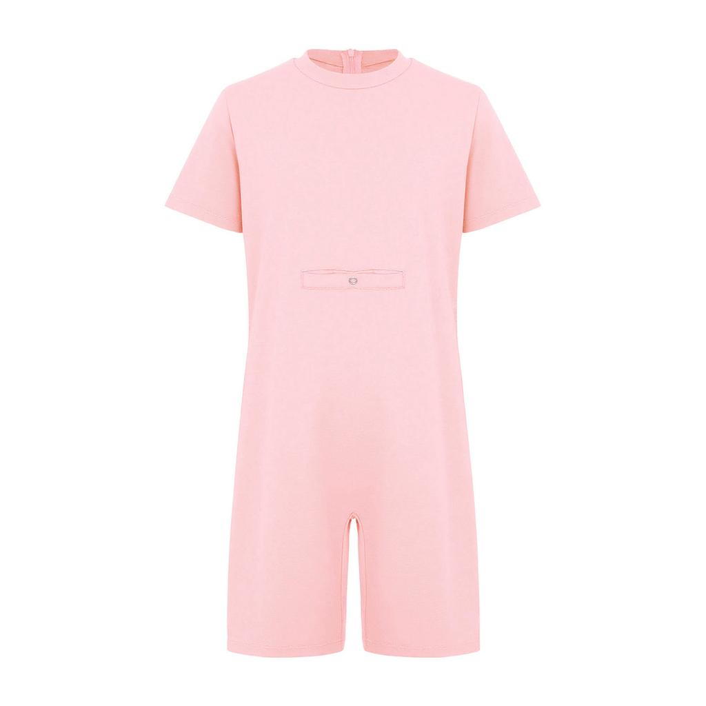 Unisex Odzież dla Dzieci ze Specjalnymi Potrzebami Okrągły Dekolt Krótki Rękaw Niewidoczny Zamek z Tyłu Jednolity Kolor Kombinezon Adaptacyjny