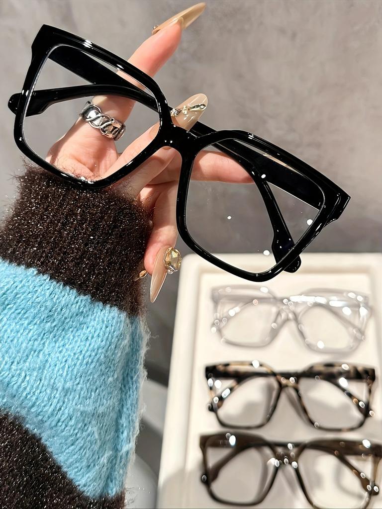 4Pcs Elegant, Simple and Stylish Geometric Glasses with Transparent Lenses, Suitable for Daily Office Reading
