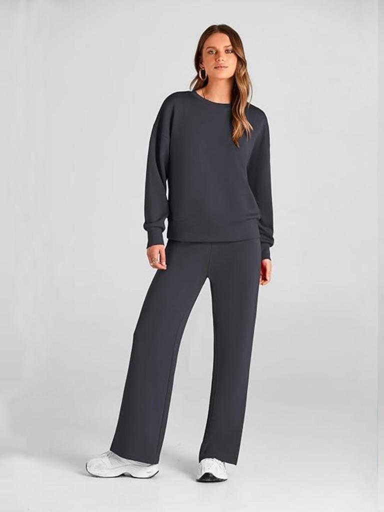 2025 Women's Two-Piece Knit Set: Long-Sleeve Top & Wide-Leg Pants