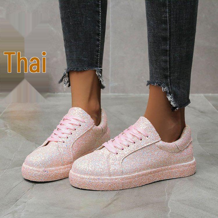 2021 Frühling Damen Übergröße Schnürschuhe Flache Weiße Freizeitschuhe mit Runder Zehenpartie