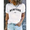 Women T Shirt Cartoon NEW YORK' 'USA Letter Print Crew Neck Loose Top Tee Black T-shirt Female Summer T-shirt 90s Girls Graphic