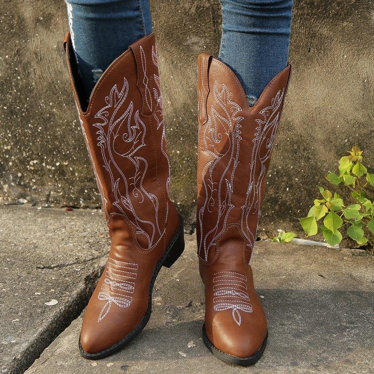 

Western Cowboy Boots, Women S High-End Embroidery, Grassland Travel, Thick Heel, Height Increasing Knight Boots 43