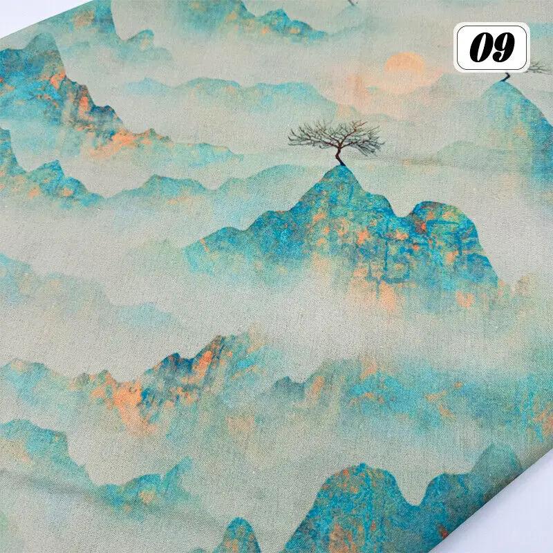 Bomull Linne Tyg Kinesisk Stil Retro Tryckt Klänning Hanfu Sömnad Hantverk DIY Cheongsam Klänning Hanfu Sömnadstyg Kläder Försörjning