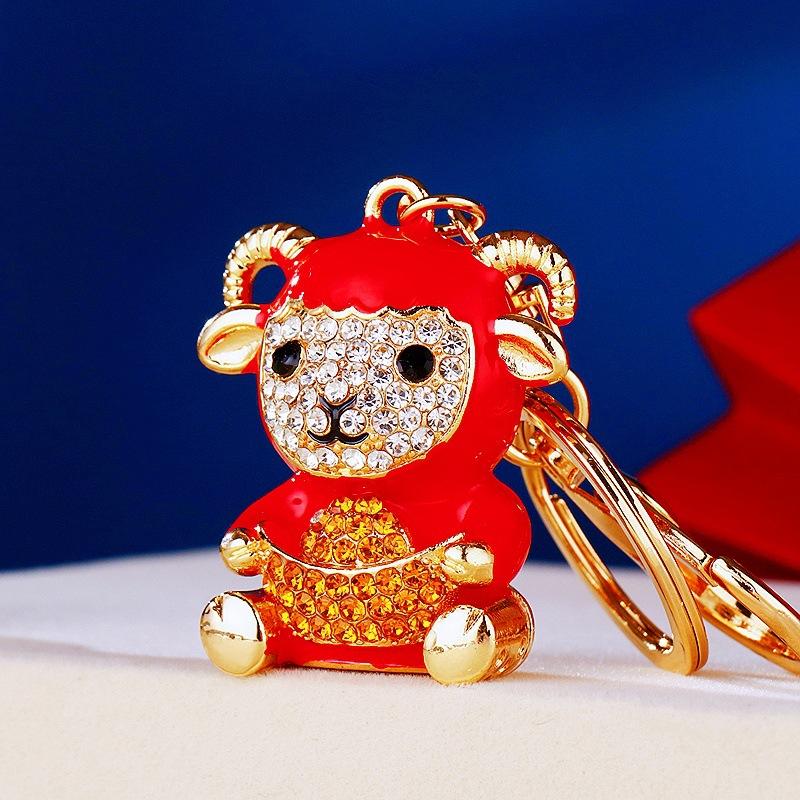 Goat Zodiac Sheep Keychain Durable Metal With Rhinestones Chinese Lucky Charm Pendant For Car