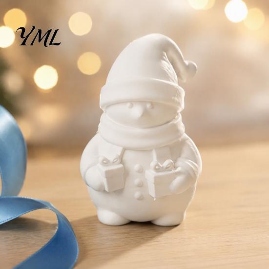 Hand Painted Gift Box Decor 3D Printed Snowman Figurine Holding Boxes, DIY Paintable Christmas Blank White Decorations Ornament, Cute Winter