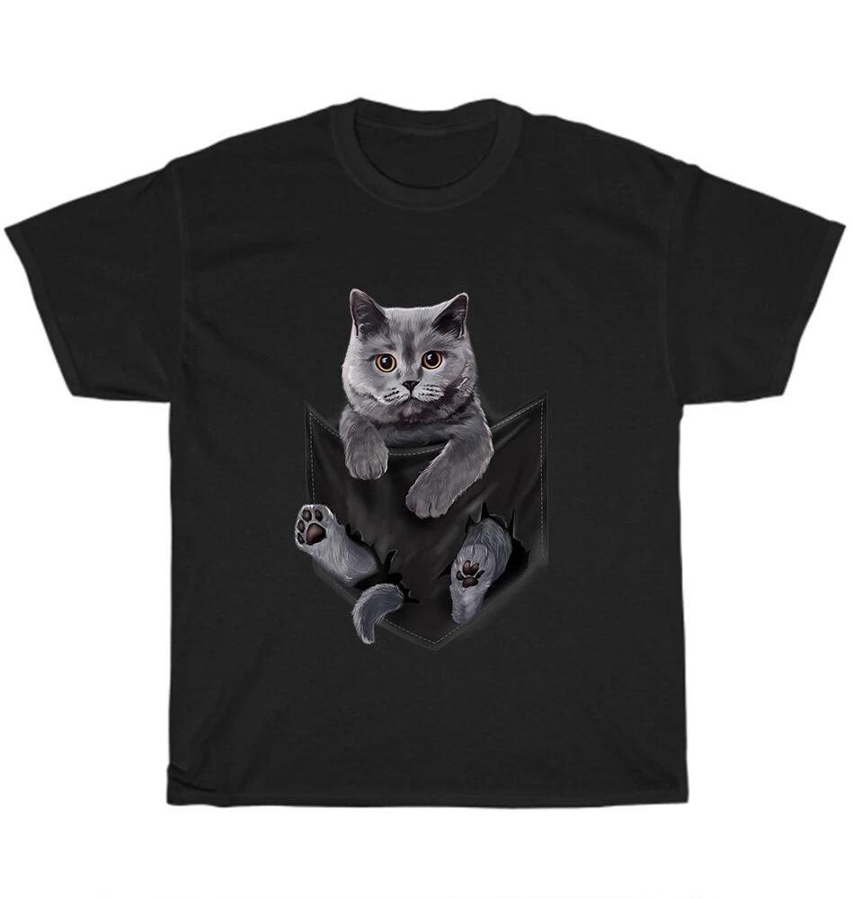 Grey Cat in Pocket Cats Kitten Pet Animal Lover T-Shirt S
