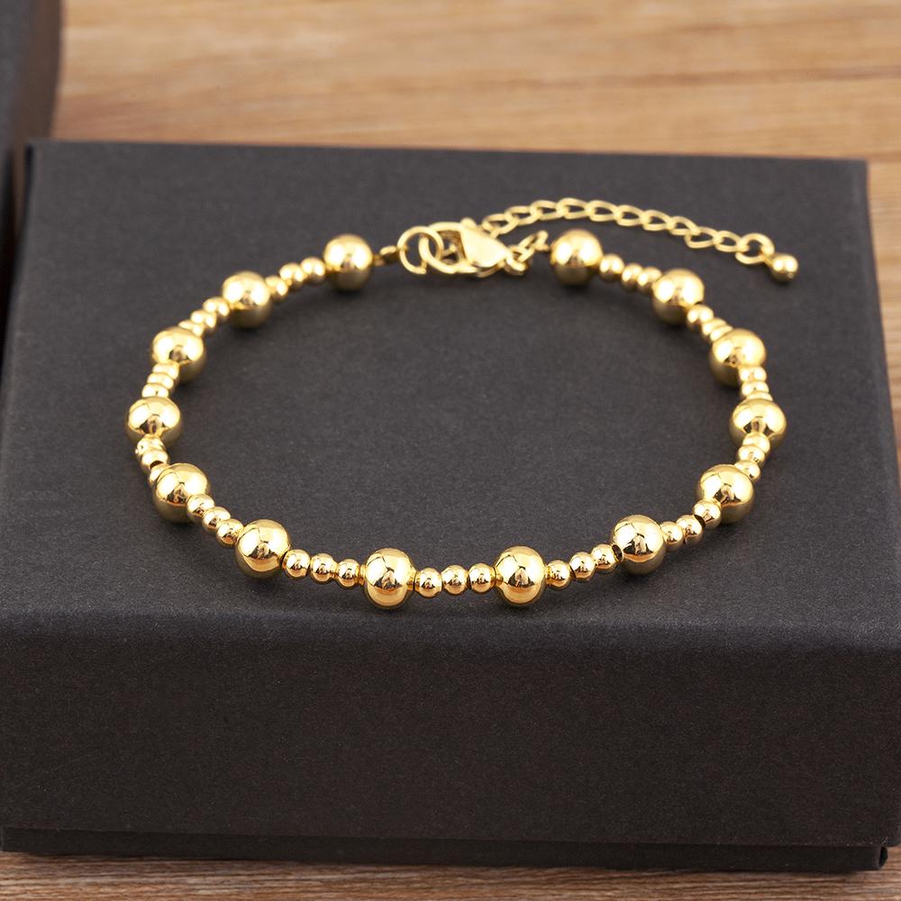 Nidin High Quality Simple Style Smooth Round Beads Charm Hand Bracelets 3 Colors For Female Copper Jewelry Wholesale Accessories