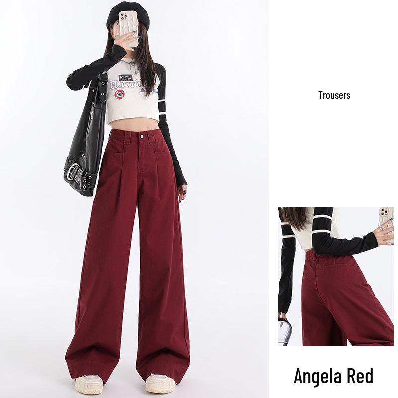 

Ankela Women s Red High-Waisted Wide-Leg Jeans - Autumn 2024 Hot Style for Petite Medium