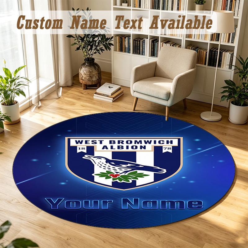 Round Rug Custom NameWest Bromwich Albion FC Pattern Non Slip Carpet Home Floor Decor