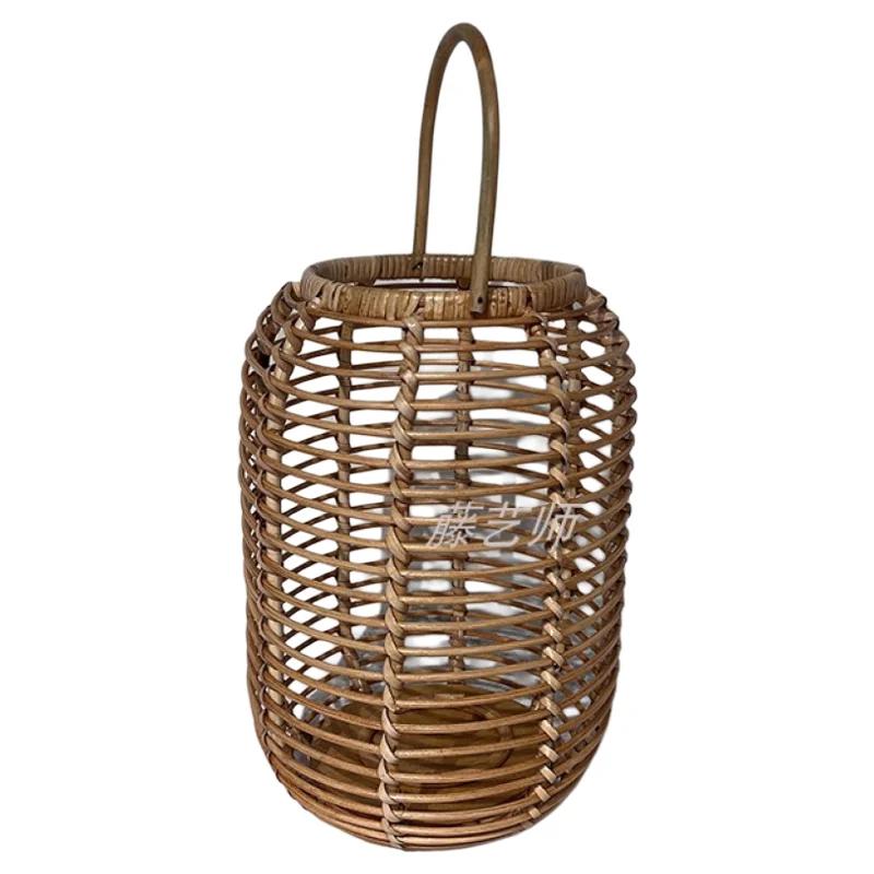 Natural Handmade Rattan Woven Decor - Floor Wind Lamp & Desktop Candle Holder Elegant Ornament for Tea Room Zen Vibe Decoration
