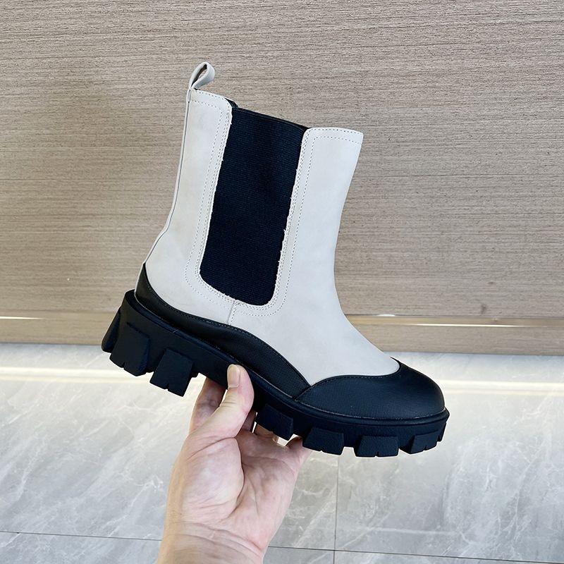 

Новая мужская молодежная обувь на толстой подошве, модные повседневные кожаные ботинки-чулки с круглым носком 42 белый