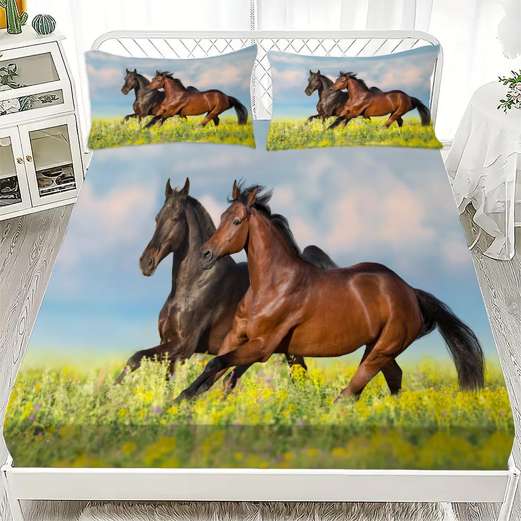 Wild Horse Personalized Custom Bedding Fitted Sheet Set Comfortable and Skin Friendly Bedding Set Queen Size For Boys