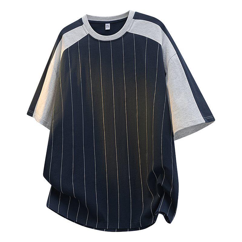 Men's Summer Striped Round Neck T-Shirt - Breathable, Short-Sleeve, Trendy & Versatile.