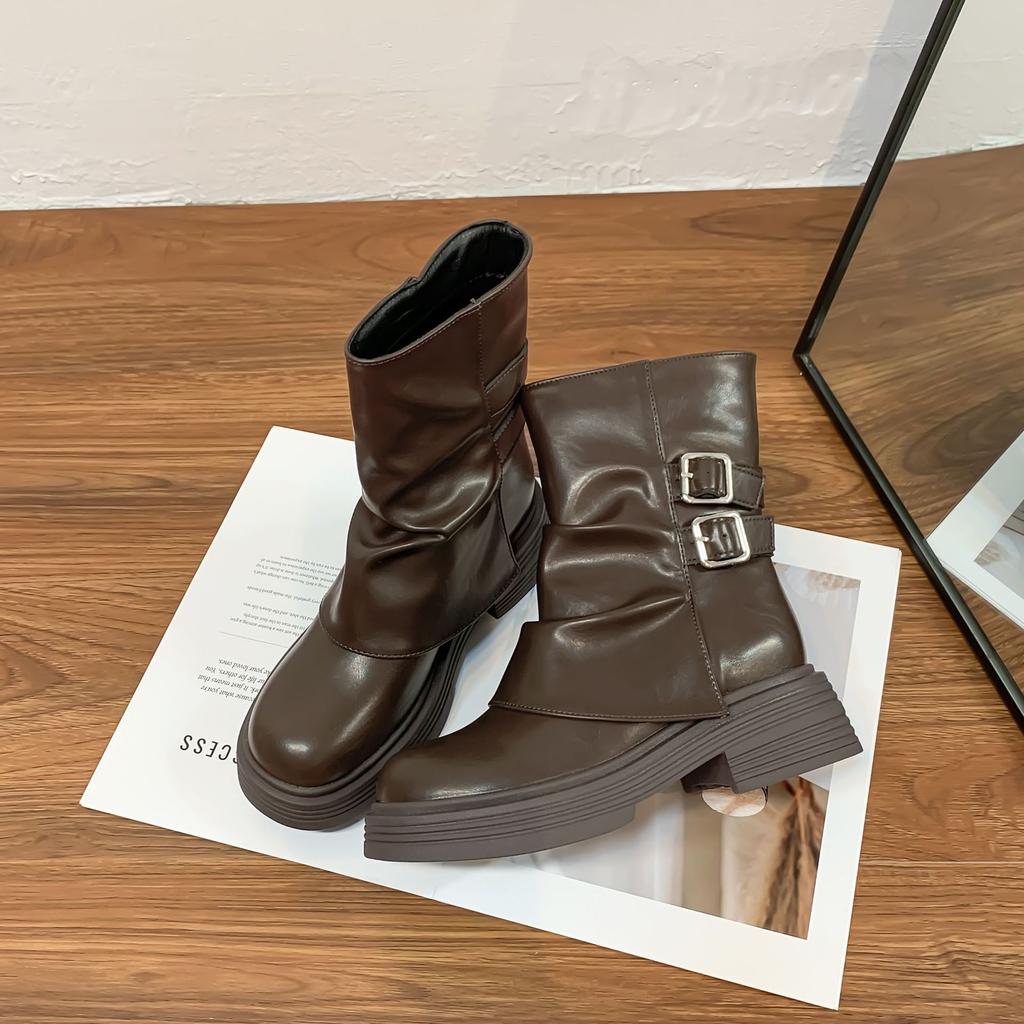 Maillard Brown Boots Women's Short Boots 2025 New Autumn and Winter Trouser Boots Western Platform Martin Boots Women's Versatile