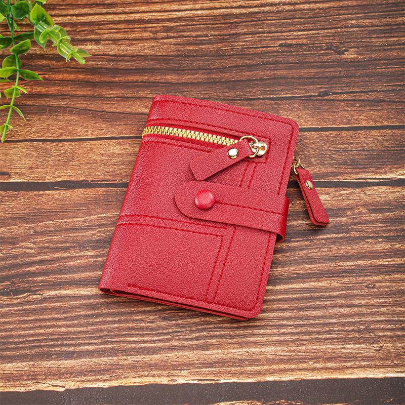 Ladies' Multi Zipper Pocket Wallet with Buckle Closure, Credit Card Slot, and ID Card Clip  Fashionable Daily Carrying Mini Wallet