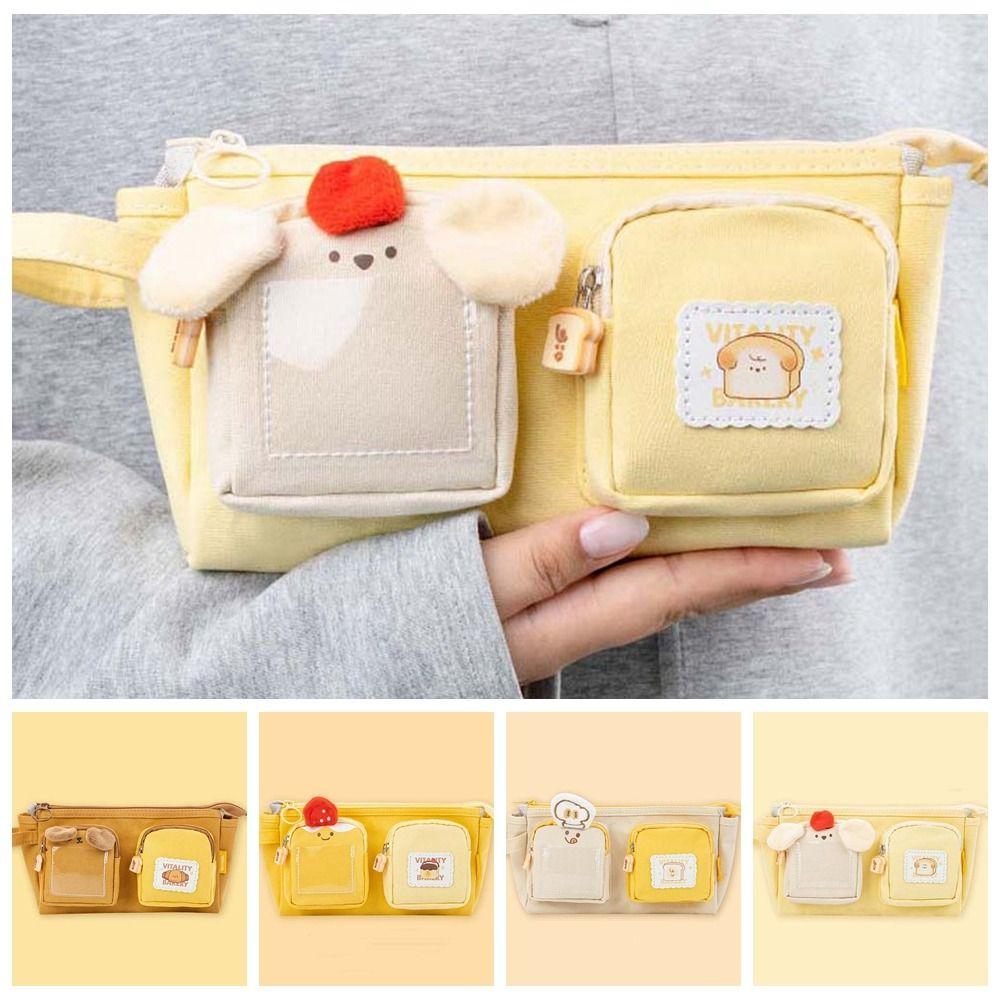 

Large Capacity Cute Bear Pencil Pouch PVC Stationery Storage Bag Children s Day Gift бежевий