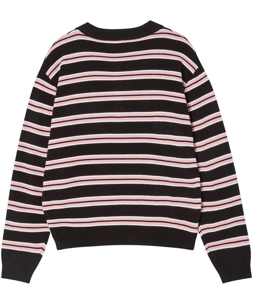 AWESOME STUDIO Multi-Stripe Collared Knit Black