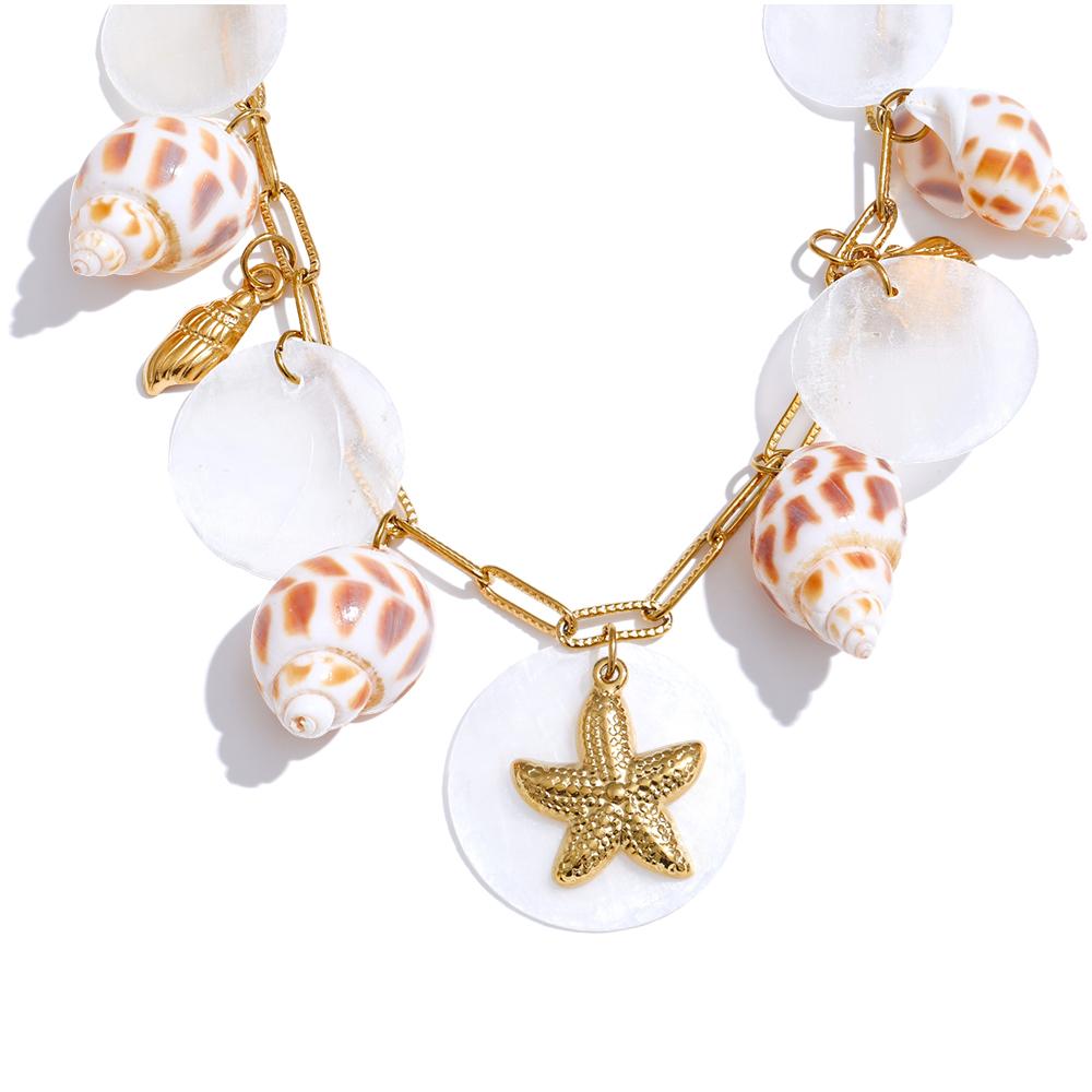 

Yhpup Ocean Style Conch Starfish Shell Pendant Necklace New Exclusive Accessories 316l Stainless Steel Charm Summer Jewelry