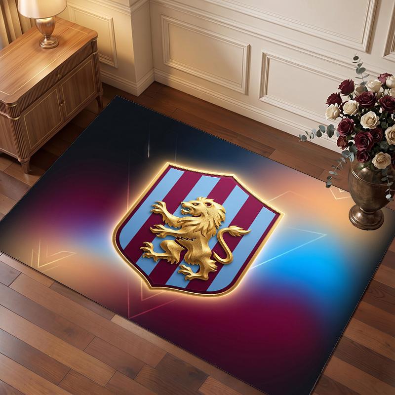 Aston Villa Football Print Crystal Velvet Rug, Comfortable Water Absorbent Non Slip Indoor Floor Carpet