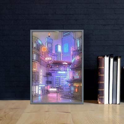 LED Beautiful City Night View Light Painting,HD Picture Narrow Bezel Usb Plug Dimming Romantic Home Decorations Night Lamp