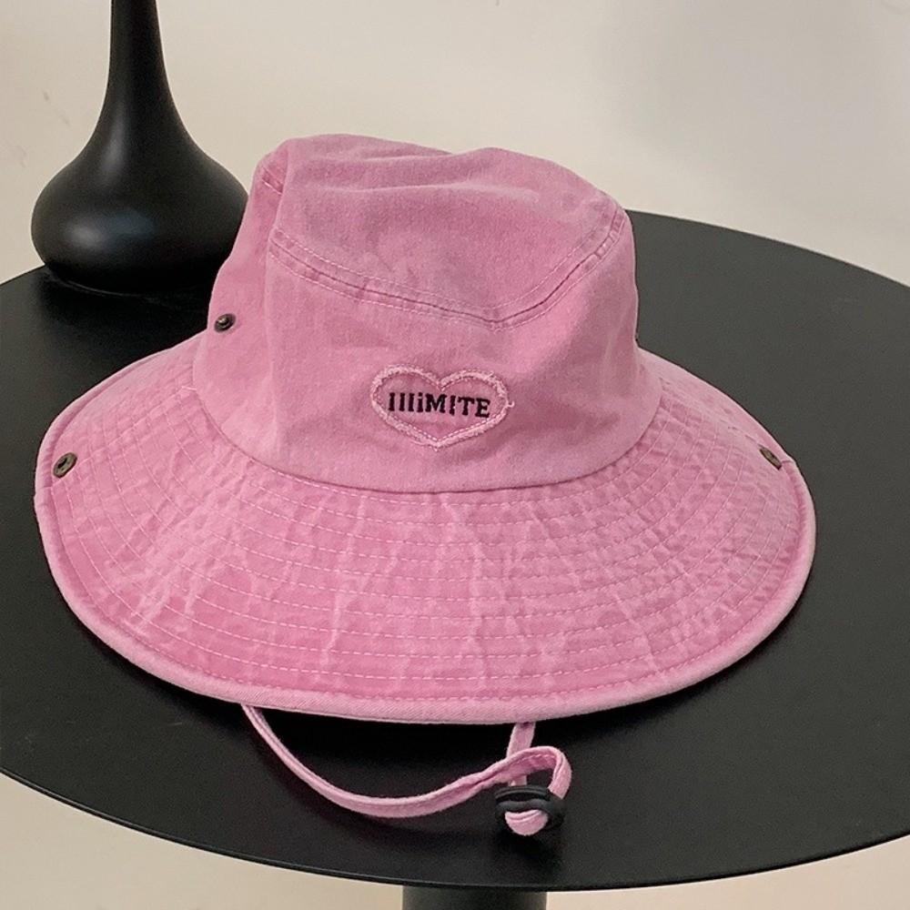 Cappello Western da Cowboy Monocolore alla Moda Rosa Amore Regolabile a Tesa Larga Cappello da Sole Protezione Solare Giapponese Y2k Cappello da Pescatore Ragazza
