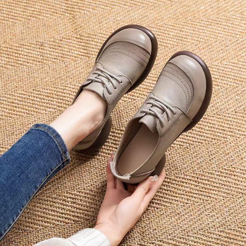 Spring Autumn Genuine Leather Mother Shoes Women Thick Sole Soft Comfort Cow Leather Ladies Casual Shoes Black Brown Plus Size 41